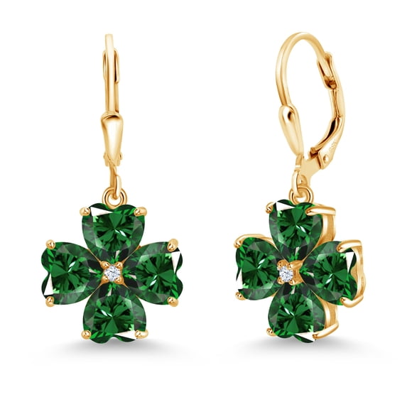 Gem Stone King 18K Yellow Gold Plated Silver Green Nano Emerald Dangle Earrings for Women (5.62 Cttw, Gemstone May Birthstone, Heart Shape 6MM)