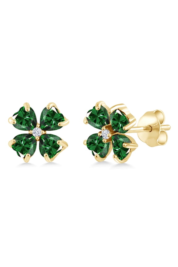 18K Yellow Gold Plated Silver Green Nano Emerald Earrings for Women | 3.23 Cttw | Gemstone May Birthstone | Heart Shape 4MM