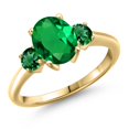 thumbnail image 1 of Gem Stone King 18K Yellow Gold Plated Silver Green Nano Emerald Engagement Ring for Women | 2.10 Cttw | Oval 9X7MM | Gemstone May Birthstone | Size 8, 1 of 6