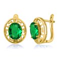 thumbnail image 1 of Gem Stone King 18K Yellow Gold Plated Silver Green Nano Emerald Greek Key Earrings for Women (4.00 Cttw, Gemstone May Birthstone, Oval 10X8MM), 1 of 3