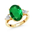 thumbnail image 1 of Gem Stone King 18K Yellow Gold Plated Silver Green Nano Emerald and Lab Grown Diamond Engagement Ring for Women | 4.70 Cttw | Oval 14X10MM | Gemstone May Birthstone | Size 9, 1 of 6