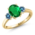 thumbnail image 1 of Gem Stone King 18K Yellow Gold Plated Silver Green Nano Emerald and Persian Blue Moissanite Engagement Ring for Women | 1.96 Cttw | Oval 9X7MM | Gemstone May Birthstone | Size 8, 1 of 6