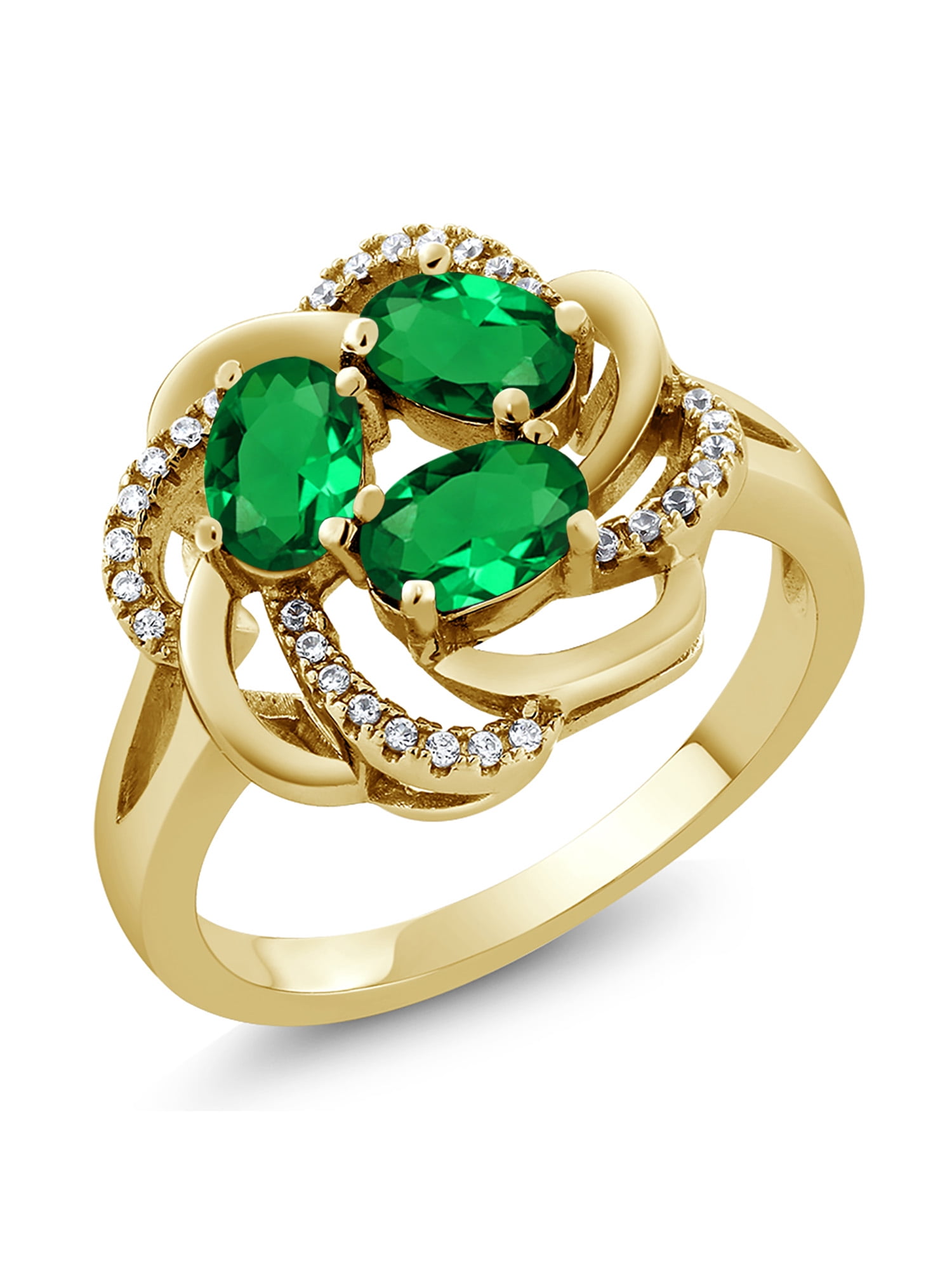 Gem Stone King 18K Yellow Gold Plated Silver Green Nano Emerald Ring