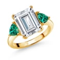 thumbnail image 1 of Gem Stone King 18K Yellow Gold Plated Silver Green Nano Emerald Ring Set with Moissanite (8.32 Cttw), 1 of 3