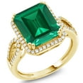 thumbnail image 1 of Gem Stone King 18K Yellow Gold Plated Silver Green Nano Emerald Ring for Women (5.48 Cttw, Emerald Cut Cut 12X10MM, Gemstone May Birthstone, Available in Size 5, 6, 7, 8, 9), 1 of 4