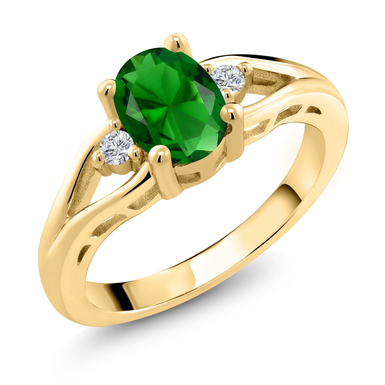 Gem Stone King 18K Yellow Gold Plated Silver Green Nano Emerald