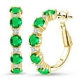 thumbnail image 1 of Gem Stone King 18K Yellow Gold Plated Silver Green Nano Emerald and White Lab Grown Diamond Hoop Earrings for Women (3.30 Cttw, Round 4MM and 1.9MM, Gemstone Birthstone 1 inch Diameter), 1 of 3
