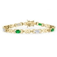 thumbnail image 1 of Gem Stone King 18K Yellow Gold Plated Silver Green Nano Emerald and White Moissanite and Lab Grown Diamond Bracelet for Women | 3.61 Cttw | Gemstone May Birthstone | Oval 6X4MM | Length 7.25 inches, 1 of 7