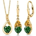 thumbnail image 1 of Gem Stone King 18K Yellow Gold Plated Silver Green Nano Emerald and Yellow Citrine Pendant Earrings Set for Women (3.22 Cttw, Gemstone May Birthstone, with 18 inch Chain), 1 of 4