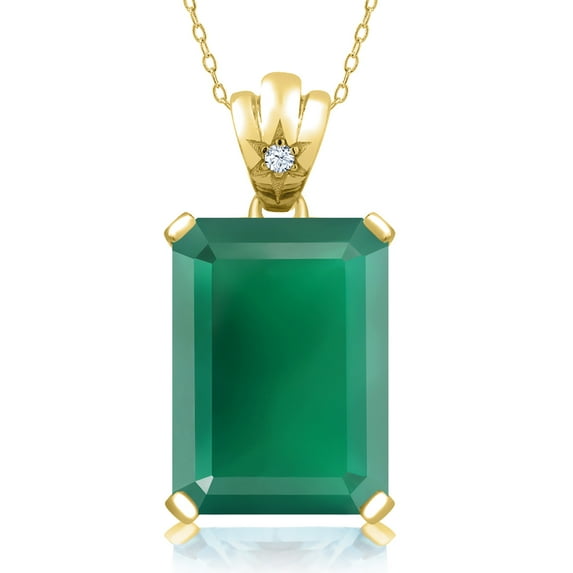 Gem Stone King 18K Yellow Gold Plated Silver Green Onyx Pendant Necklace for Women (15.69 Cttw, Emerald Cut 18X13MM, with 18 inch Chain)