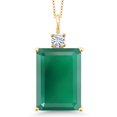 thumbnail image 1 of Gem Stone King 18K Yellow Gold Plated Silver Green Onyx and White Moissanite Pendant Necklace for Women (15.87 Cttw, Emerald Cut 18X13MM, With 18 inch Silver Chain), 1 of 4