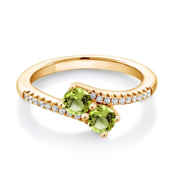Gem Stone King 18K Yellow Gold Plated Silver Green Peridot Bypass Ring for Women | 0.84 Cttw | Gemstone August Birthstone | Round 4MM | Wedding Engagement Anniversary Promise Ring for Women| Size 9