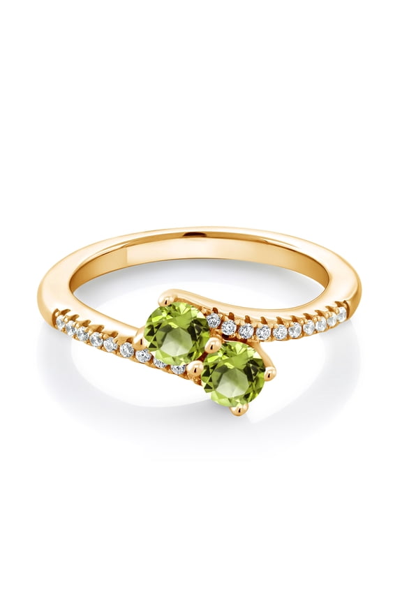 18K Yellow Gold Plated Silver Green Peridot Bypass Ring for Women | 0.84 Cttw | Gemstone August Birthstone | Round 4MM | Wedding Engagement Anniversary Promise Ring for Women| Size 9