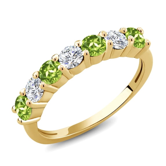 Gem Stone King 18K Yellow Gold Plated Silver Green Peridot E-F Lab Grown Diamond Anniversary Ring for Women (1.34 Cttw, Gemstone Birthstone, Available in Size 5, 6, 7, 8, 9)