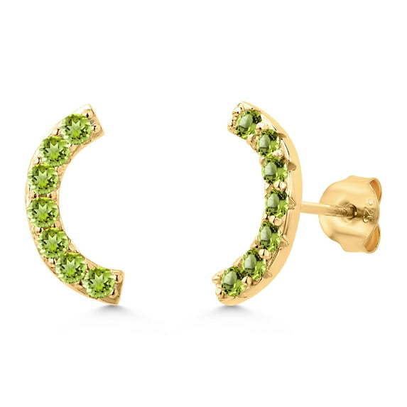 Gem Stone King 18K Yellow Gold Plated Silver Green Peridot Ear Crawler Earrings for Women | 0.70 Cttw | Gemstone August Birthstone | Round 2MM