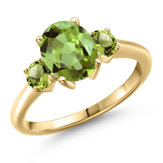 Gem Stone King 18K Yellow Gold Plated Silver Green Peridot Engagement Ring for Women | 2.70 Cttw | Oval 9X7MM | Gemstone August Birthstone | Size 8