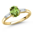 thumbnail image 1 of Gem Stone King 18K Yellow Gold Plated Silver Green Peridot and Lab Grown Diamond Engagement Ring for Women | 1.72 Cttw | Oval 8X6MM | Gemstone August Birthstone | Size 6, 1 of 6
