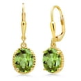 thumbnail image 1 of Gem Stone King 18K Yellow Gold Plated Silver Green Peridot Leverback Dangle Earrings for Women (4.20 Cttw, Gemstone August Birthstone, Oval 9X7MM), 1 of 5