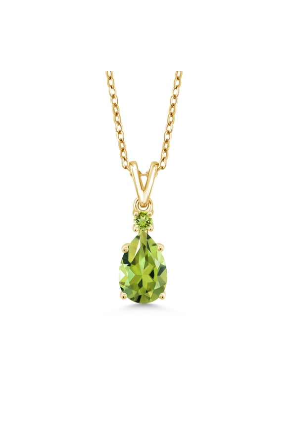 18K Yellow Gold Plated Silver Green Peridot Pendant Necklace for Women (1.37 Cttw, Gemstone August Birthstone, Pear Shape 9X6MM, with 18 inch Chain)