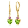 thumbnail image 1 of Gem Stone King 18K Yellow Gold Plated Silver Green Peridot Pink and White Lab Grown Diamond Drop Dangle Earrings for Women (2.93 Cttw, Heart Shape 7MM, Round 4MM), 1 of 4