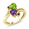 thumbnail image 1 of Gem Stone King 18K Yellow Gold Plated Silver Green Peridot Purple Amethyst and Black Diamond Ring for Women (1.51 Cttw, Heart Shape 6MM, Gemstone August Birthstone, Size 8), 1 of 6
