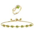 thumbnail image 1 of Gem Stone King 18K Yellow Gold Plated Silver Green Peridot Ring and Bracelet Jewelry Set for Women | 3.62 Cttw | Gemstone August Birthstone | Heart Shape 4MM | Round 4.5MM | Size 5, 1 of 3