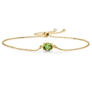 Gem Stone King 18K Yellow Gold Plated Silver Green Peridot Solitaire Bracelet for Women 0.90 Cttw, Oval Cut 7x5mm