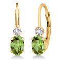 thumbnail image 1 of Gem Stone King 18K Yellow Gold Plated Silver Green Peridot and White Created Sapphire Leverback Earrings for Women (1.08 Cttw, Gemstone August Birthstone, Oval 6X4MM, Round 2MM, 3/4 inch), 1 of 5