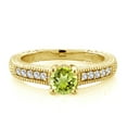 thumbnail image 1 of Gem Stone King 18K Yellow Gold Plated Silver Green Peridot and White Created Sapphire Women's Solitaire Ring with Accent Stones (0.70 Cttw, Round Shape 5MM, Size 5), 1 of 2