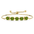 thumbnail image 1 of Gem Stone King 18K Yellow Gold Plated Silver Green Peridot and White Lab Grown Diamond Tennis Bracelet for Women (4.31 Cttw, Cushion 6MM, Gemstone Birthstone, Fully Adjustable up to 9 inch), 1 of 4