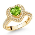 thumbnail image 1 of Gem Stone King 18K Yellow Gold Plated Silver Green Peridot and White Moissanite Heart Shape Ring for Women (1.39 Cttw, Size 7), 1 of 4