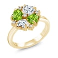 thumbnail image 1 of Gem Stone King 18K Yellow Gold Plated Silver Green Peridot and White Moissanite Ring for Women (1.92 Cttw, Heart Shape 5MM, Gemstone August Birthstone, Size 6), 1 of 3