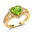 thumbnail image 1 of Gem Stone King 18K Yellow Gold Plated Silver Green Peridot and White Moissanite Ring for Women (2.31 Cttw, Gemstone August Birthstone, Heart Shape 8MM, Available in Size 5,6,7,8,9), 1 of 4