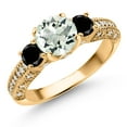 thumbnail image 1 of Gem Stone King 18K Yellow Gold Plated Silver Green Prasiolite Black Diamond and White Moissanite Engagement Ring for Women (1.72 Cttw, Gemstone, Round 7MM and 4MM, Size 7), 1 of 3
