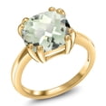 thumbnail image 1 of Gem Stone King 18K Yellow Gold Plated Silver Green Prasiolite Double Prong Ring for Women (3.75 Cttw, Cushion Checkerboard 10MM, Gemstone Birthstone, Available in Size 5, 6, 7, 8, 9), 1 of 6
