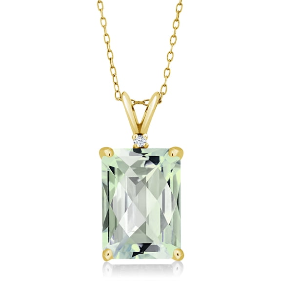 Gem Stone King 18K Yellow Gold Plated Silver Green Prasiolite Pendant Necklace for Women (6.62 Cttw, Gemstone Birthstone, Emerald Cut Checkerboard 14X10MM, with 18 inch Silver Chain)