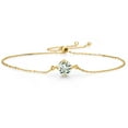 thumbnail image 1 of Gem Stone King 18K Yellow Gold Plated Silver Green Prasiolite Solitaire Bracelet for Women (0.80 Cttw, Round Cut 6MM), 1 of 3