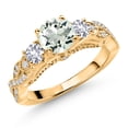 thumbnail image 1 of Gem Stone King 18K Yellow Gold Plated Silver Green Prasiolite White Created Sapphire and White Moissanite Engagement Ring for Women (1.33 Cttw, Gemstone, Round 6MM and 3MM, Size 5), 1 of 4