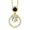 thumbnail image 1 of Gem Stone King 18K Yellow Gold Plated Silver Green Prasiolite and Black Onyx Pendant Necklace for Women (1.62 Cttw, Gemstone, Round 6MM and 4MM), 1 of 3