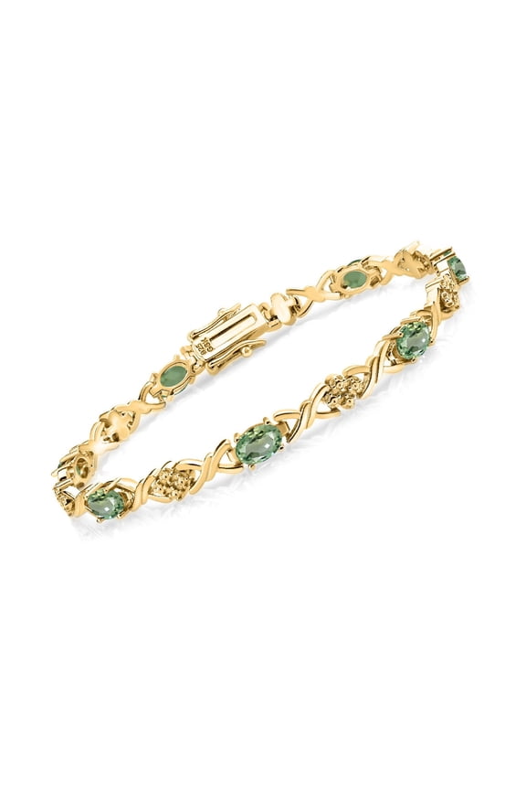 18K Yellow Gold Plated Silver Green Sapphire Tennis Bracelet for Women (3.85 Cttw, Gemstone September Birthstone, Oval 6X4MM, 7 inch)