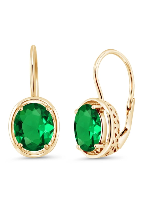 18K Yellow Gold Plated Silver Green Simulated Emerald Earrings for Women | 3.00 Cttw | Oval 9X7MM