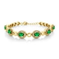 thumbnail image 1 of Gem Stone King 18K Yellow Gold Plated Silver Green Simulated Emerald Tennis Bracelet for Women (5.52 Cttw, Oval 7X5MM, 7 inch with 1 inch Extender), 1 of 4