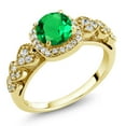 thumbnail image 1 of Gem Stone King 18K Yellow Gold Plated Silver Green Simulated Emerald Women Engagement Ring (1.09 Cttw, Round 6MM, Available in Size 5, 6, 7, 8, 9), 1 of 6