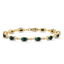 Gem Stone King 18K Yellow Gold Plated Silver Green Simulated Opal and White Moissanite Tennis Bracelet for Women (6.91 Cttw, Gemstone Birthstone, Oval/Cabochon 6X4MM, 7 inch)