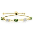 thumbnail image 1 of Gem Stone King 18K Yellow Gold Plated Silver Green Tourmaline and Lab Grown Diamond Bracelet for Women | 3.54 Cttw | Gemstone October Birthstone | Oval 7X5MM | Fully Adjustable 9 inch, 1 of 3