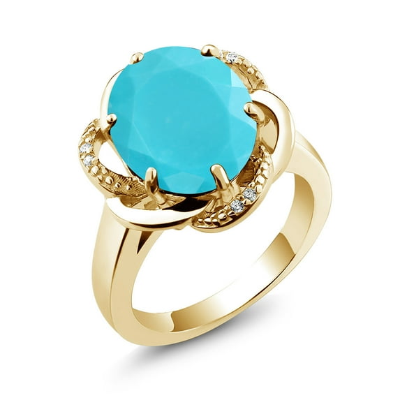 Gem Stone King 18K Yellow Gold Plated Silver Green Turquoise Engagement Ring for Women (3.07 Cttw, Gemstone Birthstone, Oval 12X10MM, Size 8)