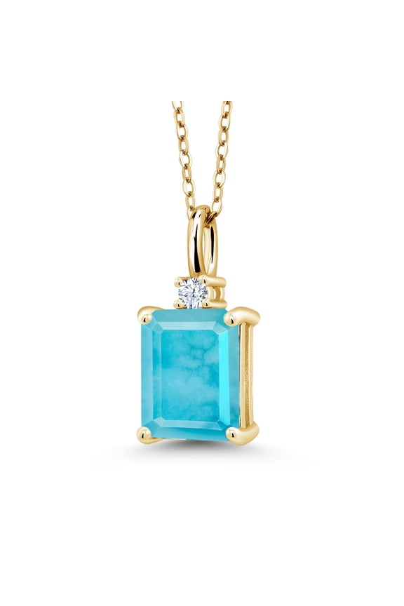 18K Yellow Gold Plated Silver Green Turquoise Pendant Necklace for Women | 1.83 Cttw | Gemstone Birthstone | Emerald Cut 9X7MM | With 18 inch Silver Chain