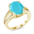 thumbnail image 1 of Gem Stone King 18K Yellow Gold Plated Silver Green Turquoise Ring for Women (3.48 Cttw, Oval 12X10MM, Gemstone Birthstone, Available in Size 5, 6, 7, 8, 9), 1 of 4