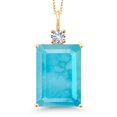 thumbnail image 1 of Gem Stone King 18K Yellow Gold Plated Silver Green Turquoise and White Created Sapphire Pendant Necklace for Women (11.25 Cttw, Emerald Cut 18X13MM, With 18 inch Silver Chain), 1 of 4