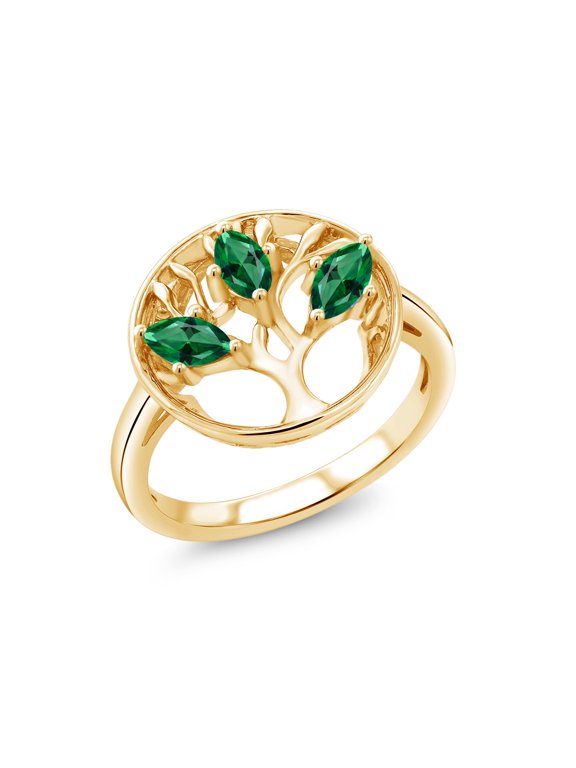 18K Yellow Gold Plated Silver Green Zirconia Family Tree of Life Ring for Women (0.72 Cttw, Gemstone, Size 7)